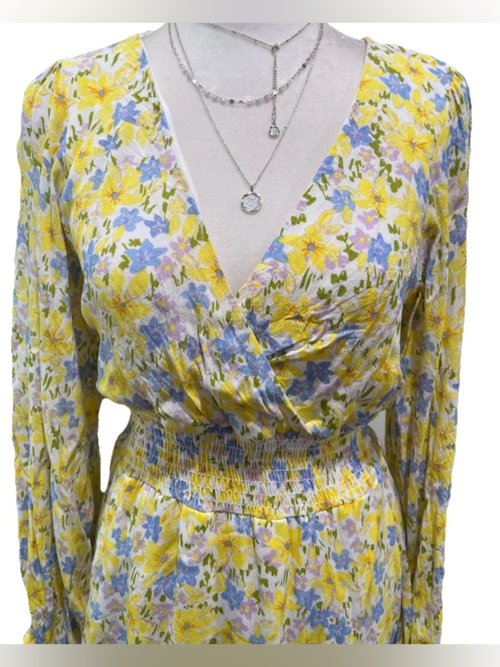 Gianni Bini Yellow, Blue & Purple Floral V-Neck Dress